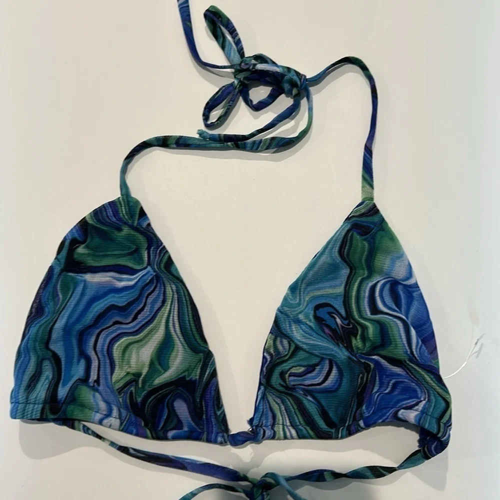Shop17 color swirl bikini swim top size small blue